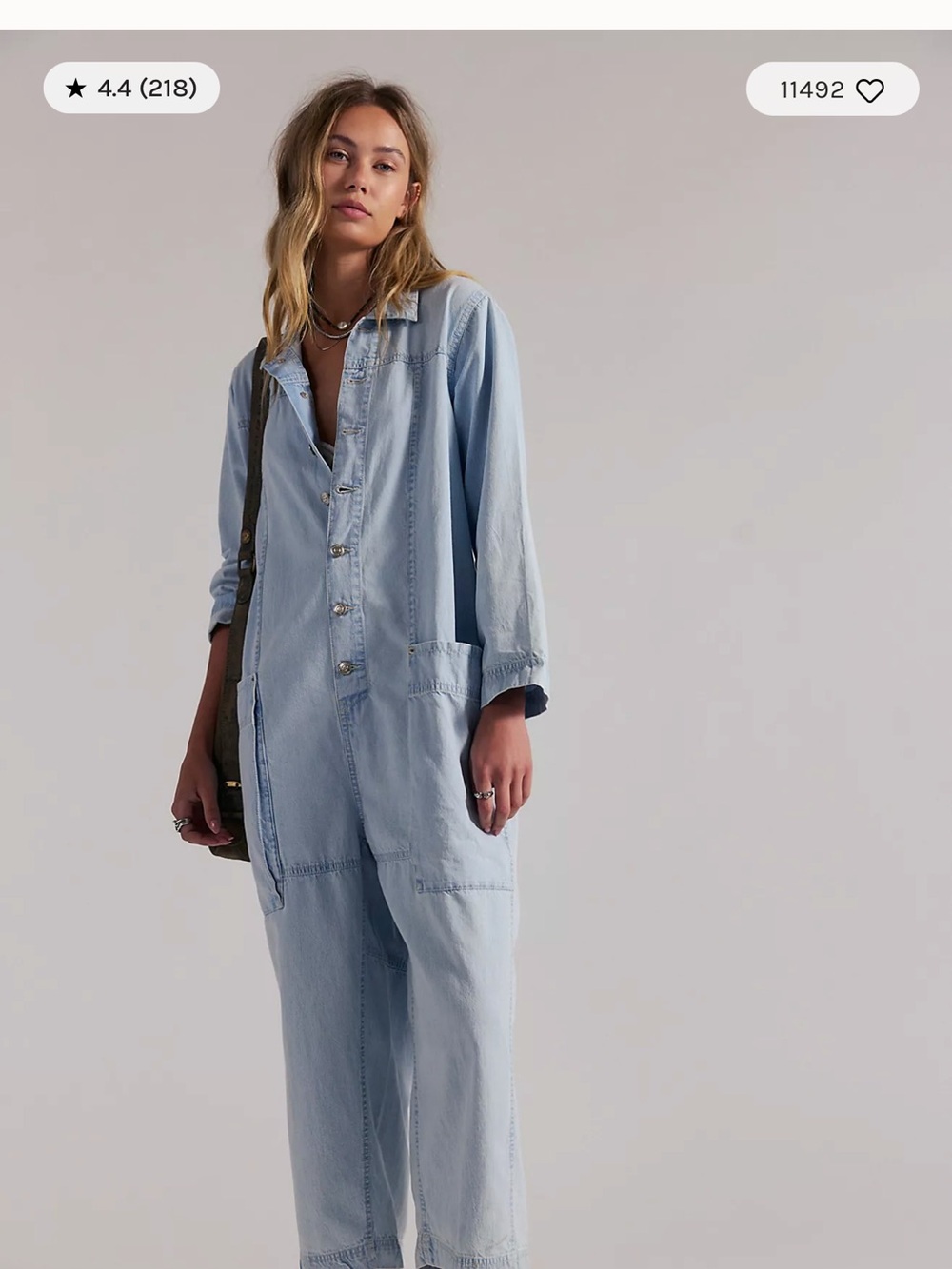 Free People Margarita Light Blue Denim Jumpsuit